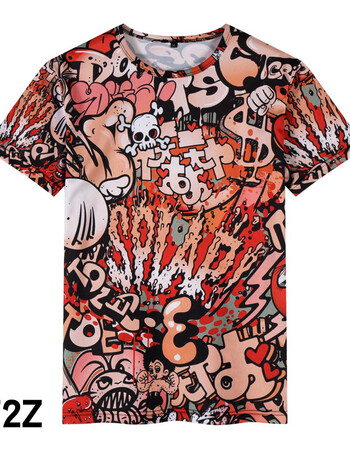 欧美街头涂鸦3d创意潮牌印花男装夏季短袖t恤衫海边度假沙滩衣服 黑色