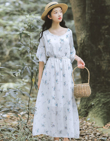 连衣裙女夏2018新款小清新显瘦雪纺裙子学生甜美碎花仙女裙长裙子 白