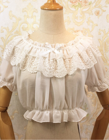lolita内搭蕾丝雪纺衫配裙子的上衣短袖配吊带裙的罩衫洋气时尚潮