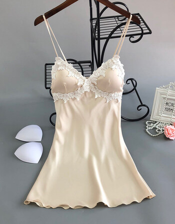 抹胸睡衣女夏天睡裙带胸垫蕾丝聚拢冰丝甜美吊带裙家居服 香槟色 165