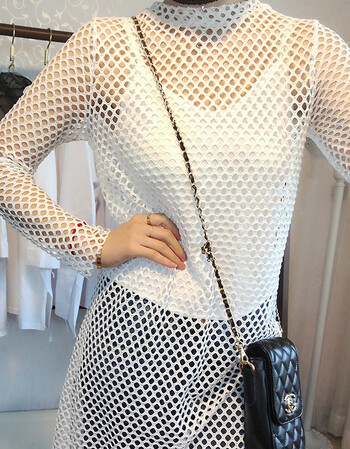 韵雅蒂网眼衫女胖mm大码女装渔网长款网格破洞罩衫镂空防晒打底裙