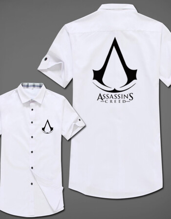 刺客信条游戏周边短袖衬衫休闲舒适夏天学生衣服t恤衬衣内外可穿 白色