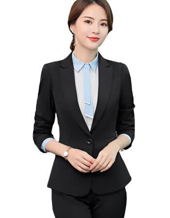 保险银行工作服女胖加大码职业套装支持团队定制 黑色西装 衬衫 裤子