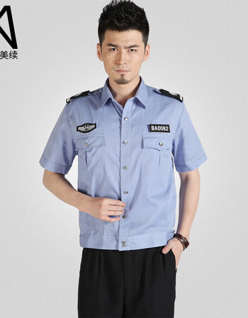 夏季保安服装 保安短袖衬衣 保安衬衫 老式蓝色治安短袖衬衣 蓝色(不