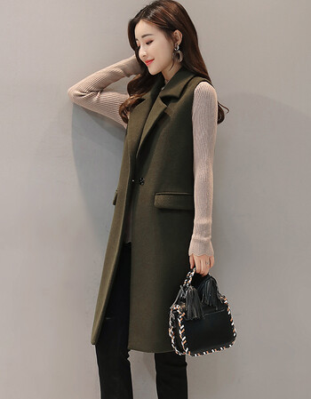 【品牌促销】 2018秋冬新款女装韩版显瘦时尚毛呢马甲女中长款无袖