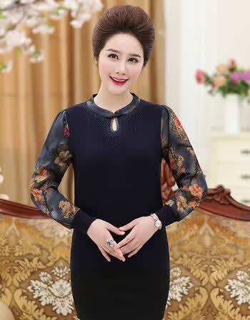 妈妈初秋装长袖t恤 中老年人桑蚕丝衣服女50岁60高贵时尚真丝上衣