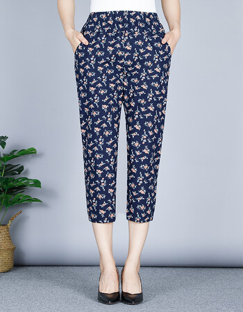 妈妈夏天裤子薄款高腰七分裤中老年女裤夏季花色宽松老年人休闲裤