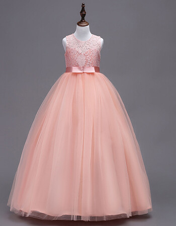 儿童礼服裙蕾丝婚纱礼服裙女童连衣裙长款蓬蓬裙 虾粉色 140cm