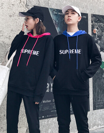 新品纯棉卫衣男女supreme情侣装休闲套装2018秋季新款连帽修身superme