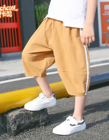 2018夏季新款男童宽松七分裤中大童韩版休闲阔腿裤儿童纯棉中裤子 土