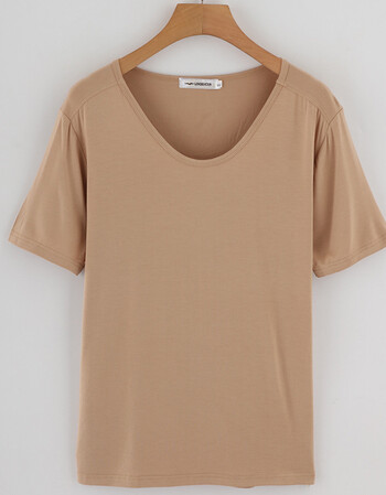 t恤女短袖夏季韩版丝光棉纯色大码简约v领莫代尔宽松体恤打底衫u 浅