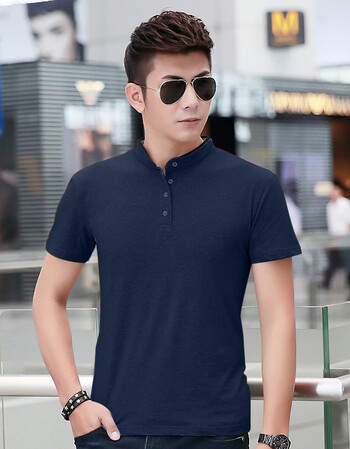 2018新品夏装男装韩版修身纯色立领修身男士短袖t恤半袖上衣男t恤