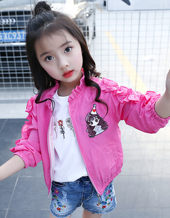 女大童夏季新款可爱卡通花边立领小女孩儿童装女童防晒衣服开衫ssn