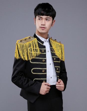 时尚新款刺绣韩版男西服发型师潮夜店欧式宫廷装演出服衣服外套 黑色