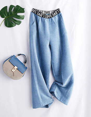 高腰阔腿裤女长裤2018秋冬新款宽松百搭韩版潮定制品质新款 天蓝色 s