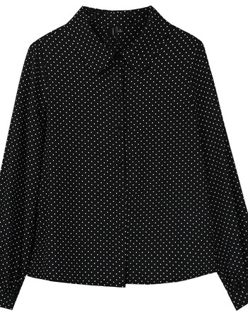 波点衬衫长袖2018秋装新款雪纺修身显瘦上衣女 黑色波点 m