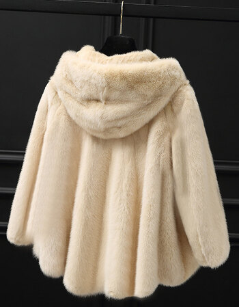 貂皮大衣整貂短款连帽水貂毛外套女佟二堡水貂皮草外套 米黄色 xxl