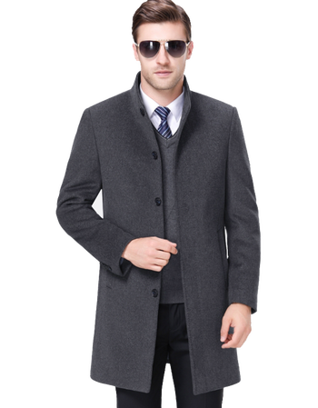 国际品牌男装呢子外套 中青年时尚韩版立领羊毛尼中长款款大衣男 灰色
