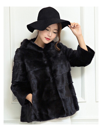 【新品】皮草外套女中长款0新款冬仿裘皮水貂皮连帽外套韩版显瘦大衣