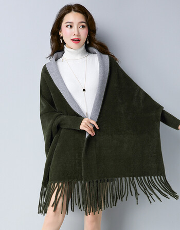 余今品牌旗袍披肩女春秋流苏带袖斗篷外套秋冬加厚保暖中长款优雅外搭