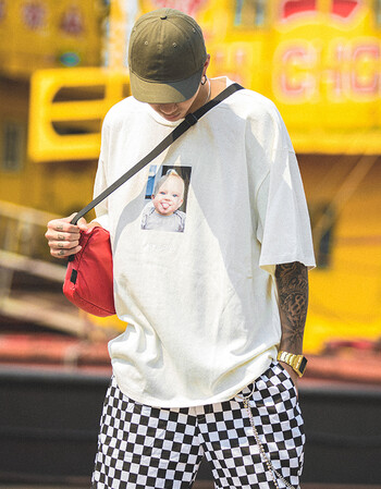 t恤韩系ulzzang短袖男宽松原宿人物印花嘻哈情侣装半袖男女潮tee 白色