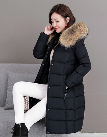 (京东精选)冬季新款 羽绒服女中长款加厚韩版貉子真毛领修身显瘦韩国