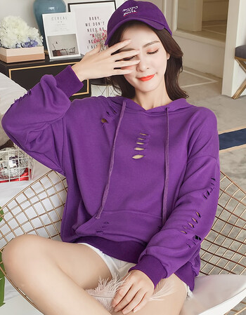 韩版宽松薄款长袖酷卫衣女潮连帽pphome学生秋季上衣外套 7585深紫色