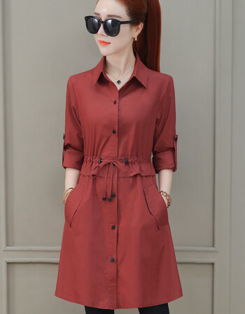 新款秋天衣服女装土秋季褂子外套秋装中长款风衣春秋秋衣休闲 锈红色