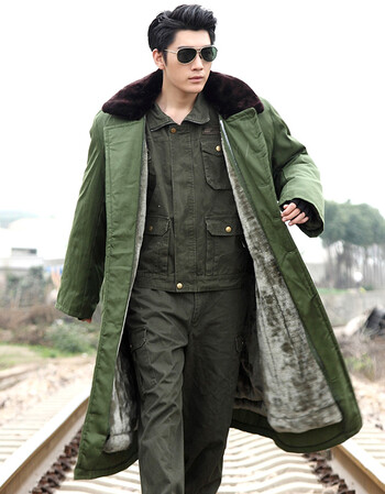 悍顿 军大衣棉大衣长款加厚毛绒大衣男冬季防寒活套劳保军大衣 绿色
