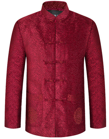 唐装男大红66老人衣服爷爷秋装70岁80祝寿88生日外套90服装 富贵红 l