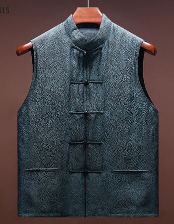 rpbulls秋冬款加厚保暖真丝唐装马甲男中国风中老年爸爸装大码中式