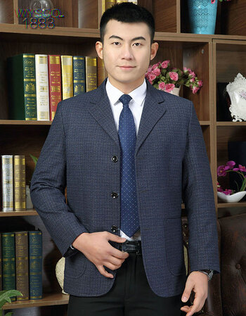 悟语贸易 中年男士西服上衣商务男装修身单西40-50岁爸爸装大码休闲