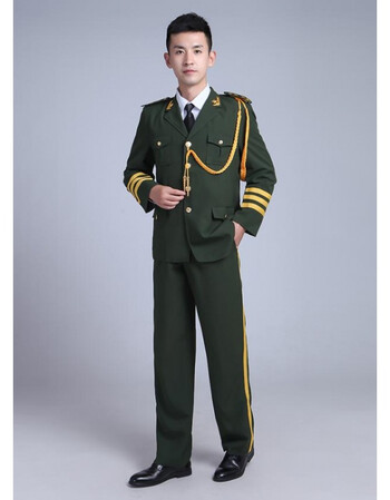 乐队服鼓号队演出服文工团军装礼服班仪仗队服升旗手服装男wd 绿色