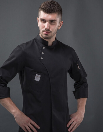 厨师服长袖秋冬装男女修身版酒店餐饮厨房西餐烘培厨师工作服 黑色三