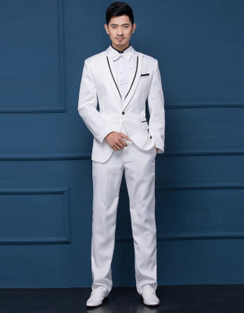 西服套装歌手主持人礼服男士大合唱服装表演服男款 白黑 外套 裤子