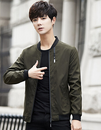 男士外套春秋季韩版时尚修身学生上帅气衣服男装薄款休闲夹克潮 军绿