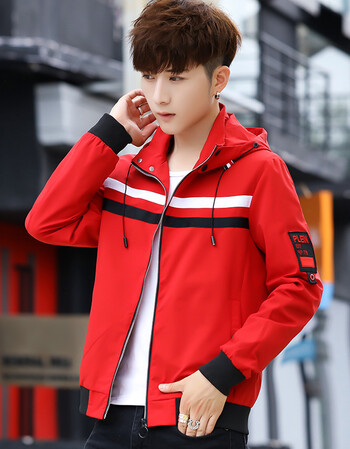 男士外套秋季208新款个性潮男学生衣服青少年连帽夹克男帅气 红色 xl