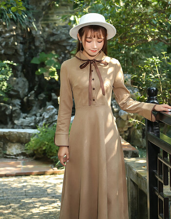 春秋格子小马甲长裙两件套装女民国洋装英伦复古娃娃领连衣裙修身