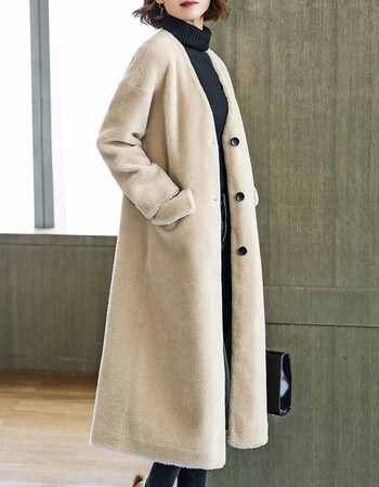 羊剪绒大衣女中长款2018冬季新款韩版羊毛大衣外套女 驼色 s