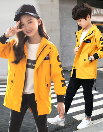 新款中长款儿童风衣韩版中大童男孩女孩同款夹克上衣男孩小学生衣服