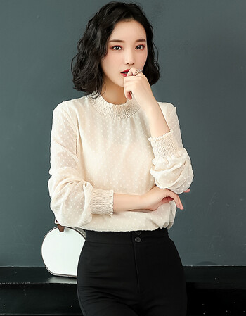 2018秋冬新品雪纺衫上衣秋装气质女装纯色长袖衬衫女立领小衫女打底衫