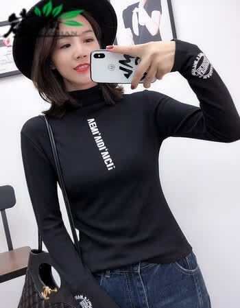 网红女生打底衫2018新款棉打底t恤丅血桖女衫土加绒衣加厚带绒保 黑色