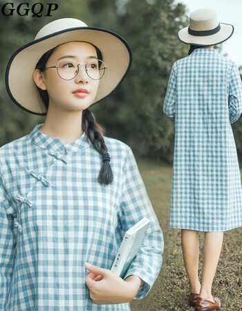 ggqp于110民国复古学生毕业照服装 连衣裙 蓝色 l