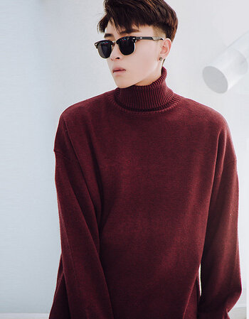 衣男士高领毛衣男韩版宽松潮流外套个性毛衫男生帅气加厚冬季 酒红色