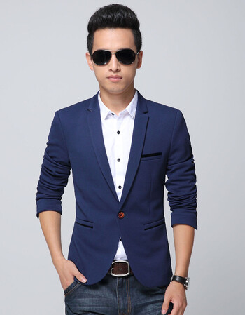 丹杰仕2016春装新品韩版男士修身西装 1419 深蓝色 l