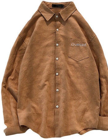 一条文艺男 秋季新款修身长袖衬衫男士港风衣服韩版