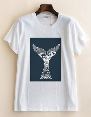 cag男装 印花t恤 宽松胖子纯棉圆领短袖t恤 白色-鲸鱼尾 s