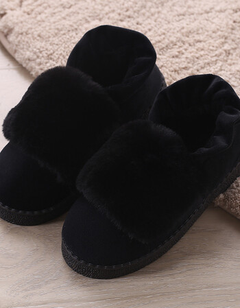 冬季包跟棉拖鞋女厚底冬季室内毛绒居家居保暖月子鞋情侣拖鞋 黑色