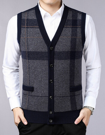 老年男士格子印花针织马甲 浅灰 2xl/54【图片 价格 品牌 报价】-京东