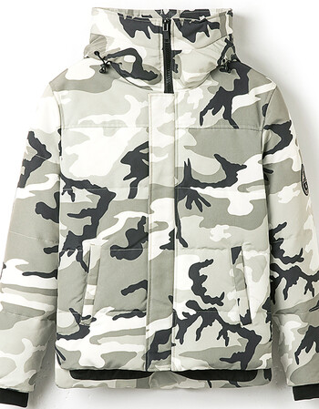 冬季加拿大鹅迷彩羽绒服男短款韩版宽松加厚外套帅气羽绒衣服 白迷彩